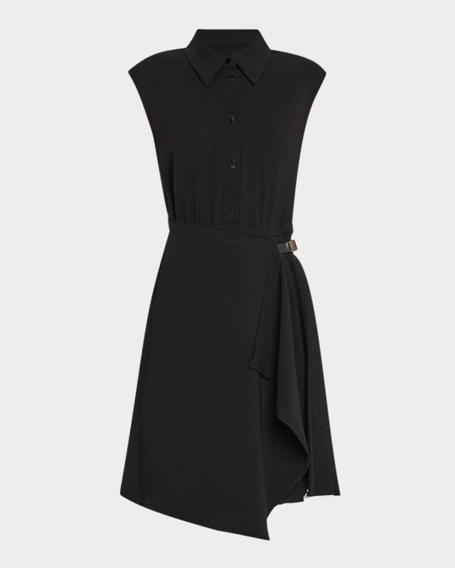 Demetra Pleated Cap-Sleeve Shirtdress